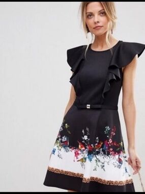 Ted Baker Shaelin Opulent Fauna Ruffle Dress Size 0